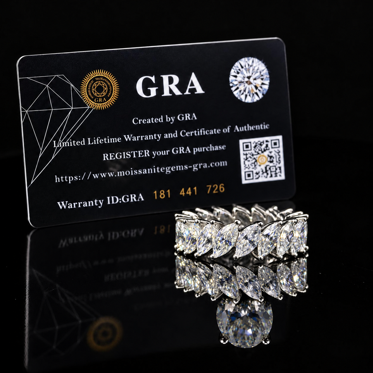 Marquise Cut Eternity GRA Certified Moissanite Ring in Rhodium Plated 925 Sterling Silver – 4.23 Carat