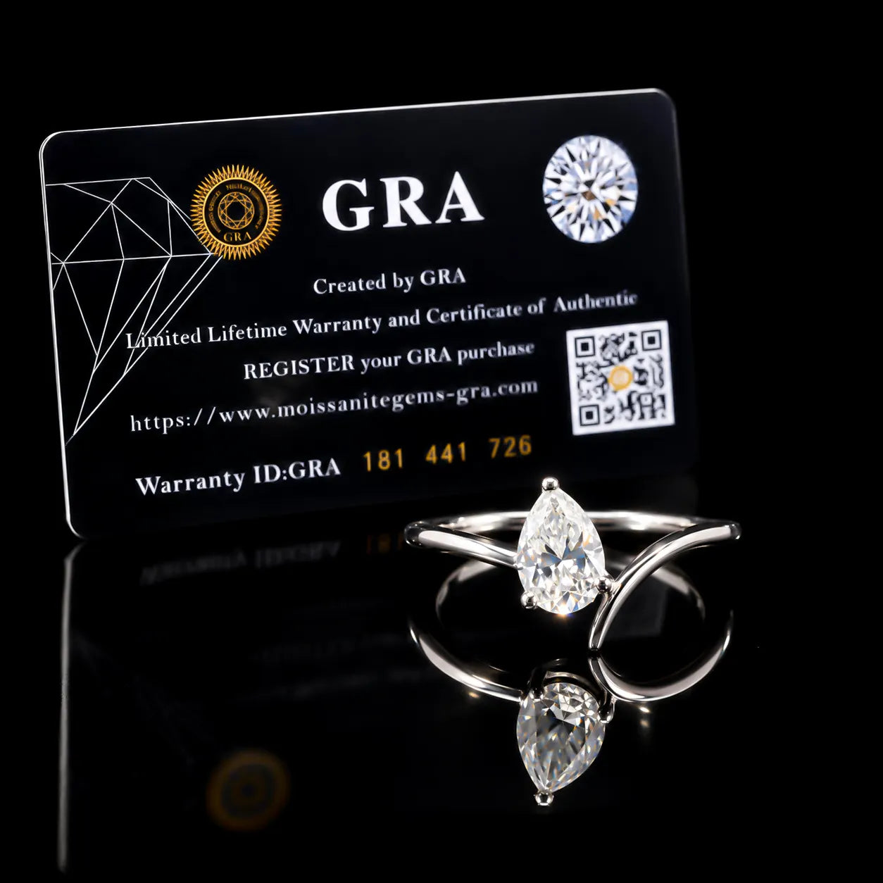Pear Cut Open Wrap GRA Certified Moissanite Ring in Rhodium Plated 925 Sterling Silver – 0.38 Carat