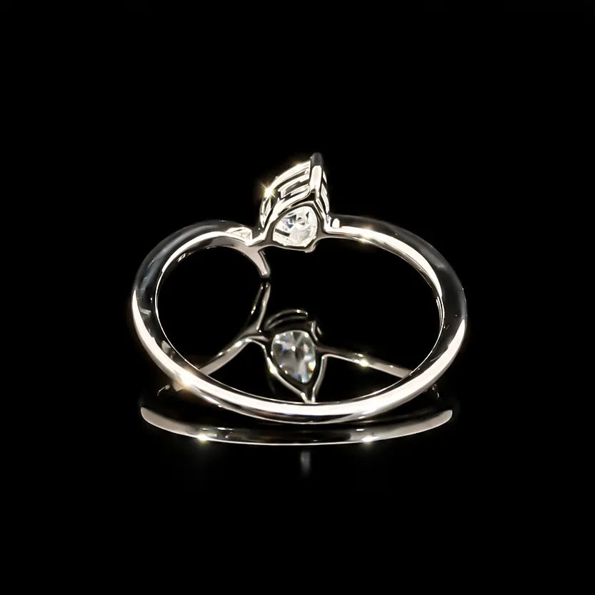 Pear Cut Open Wrap GRA Certified Moissanite Ring in Rhodium Plated 925 Sterling Silver – 0.38 Carat