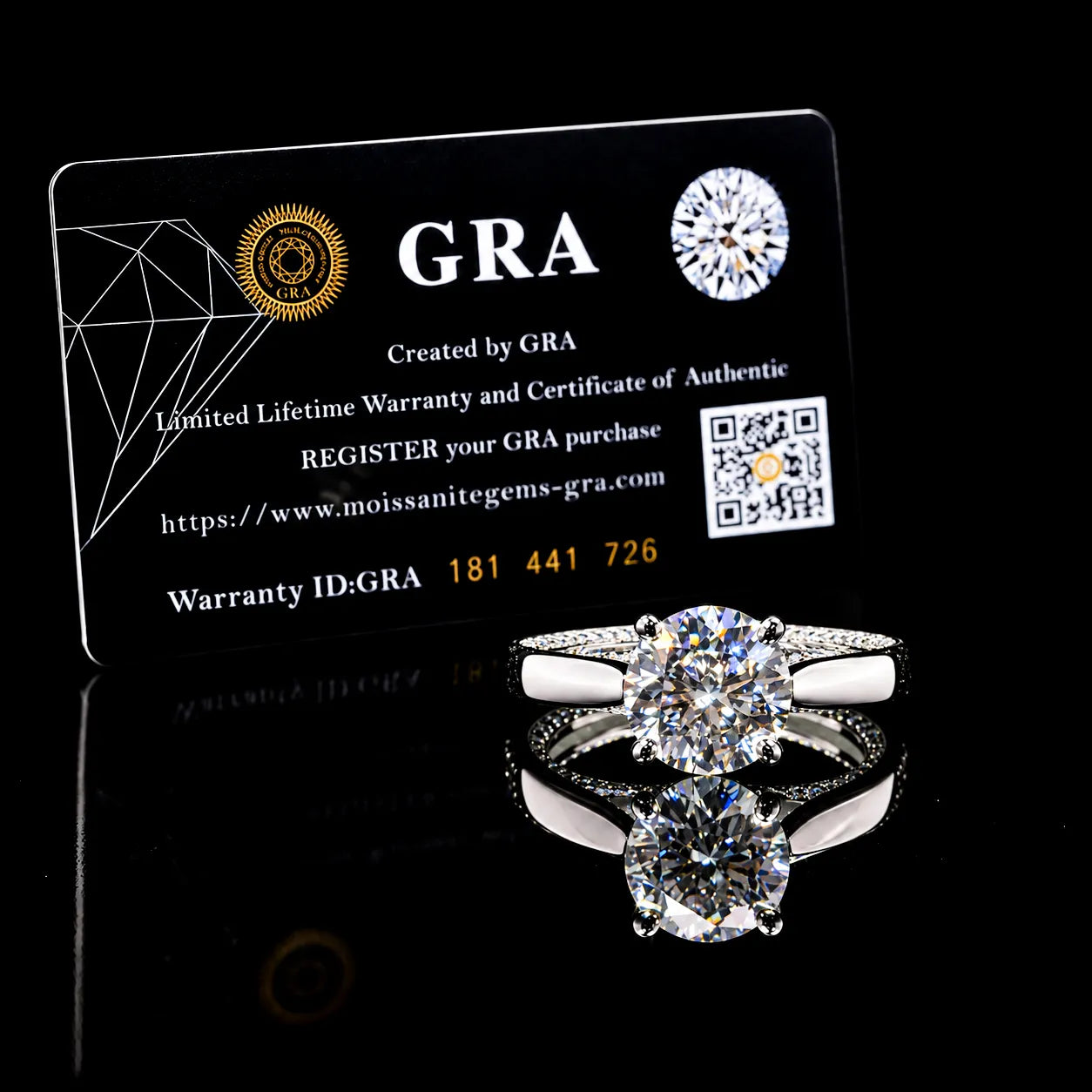 Round Cut Split Shank GRA Certified Moissanite Ring in Rhodium Plated 925 Sterling Silver – 1.69 Carat