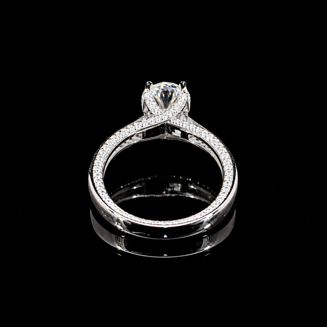 Round Cut Split Shank GRA Certified Moissanite Ring in Rhodium Plated 925 Sterling Silver – 1.69 Carat