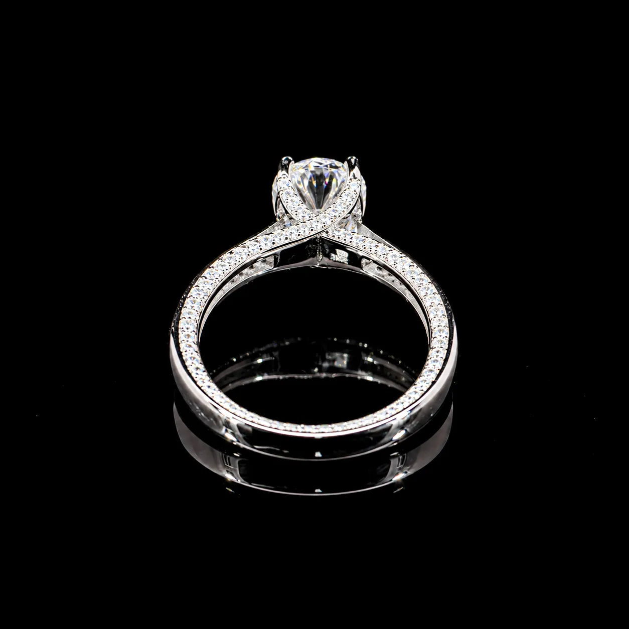 Round Cut Split Shank GRA Certified Moissanite Ring in Rhodium Plated 925 Sterling Silver – 1.69 Carat