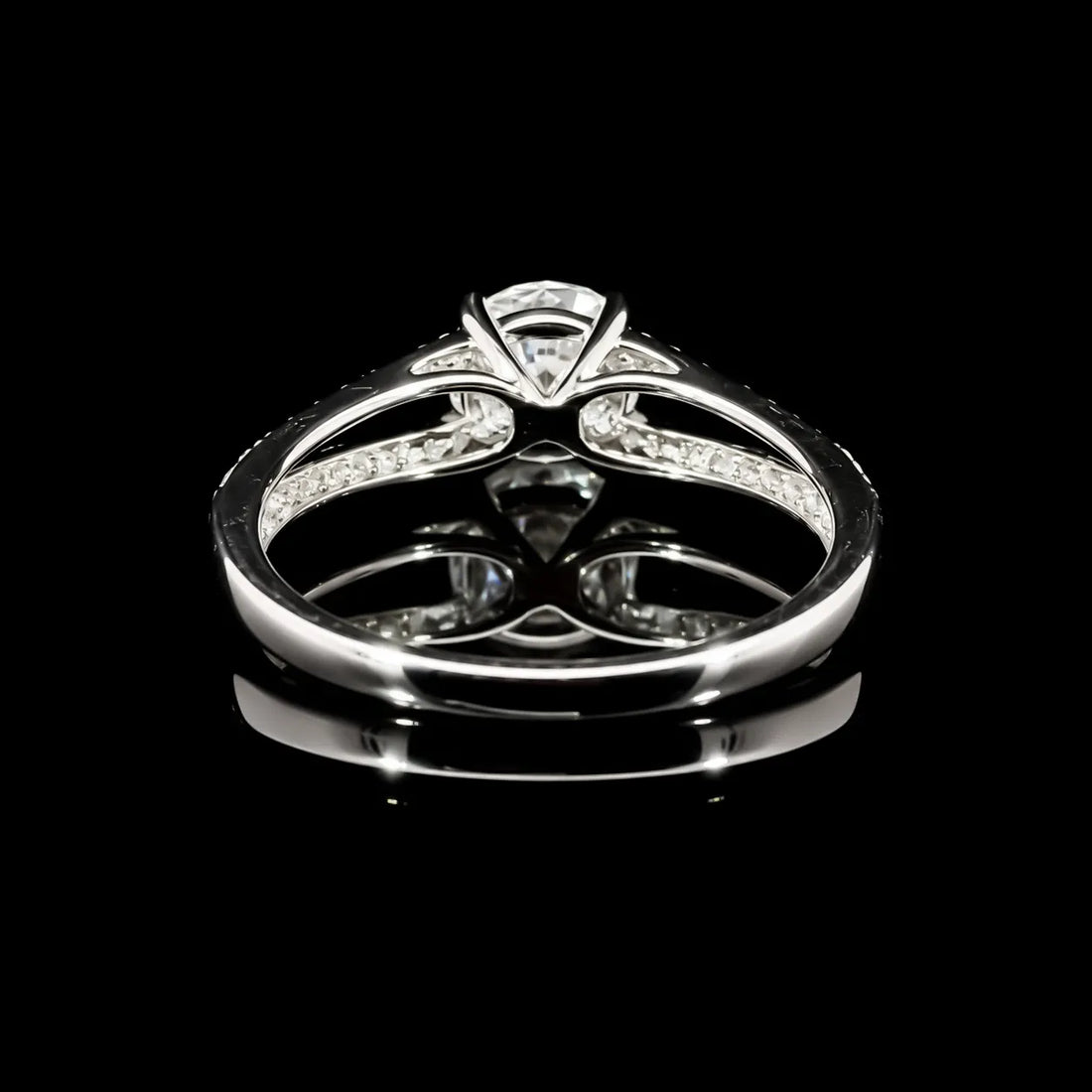 Round Cut Double Row Split GRA Certified Moissanite Ring in Rhodium Plated 925 Sterling Silver – 1.02 Carat