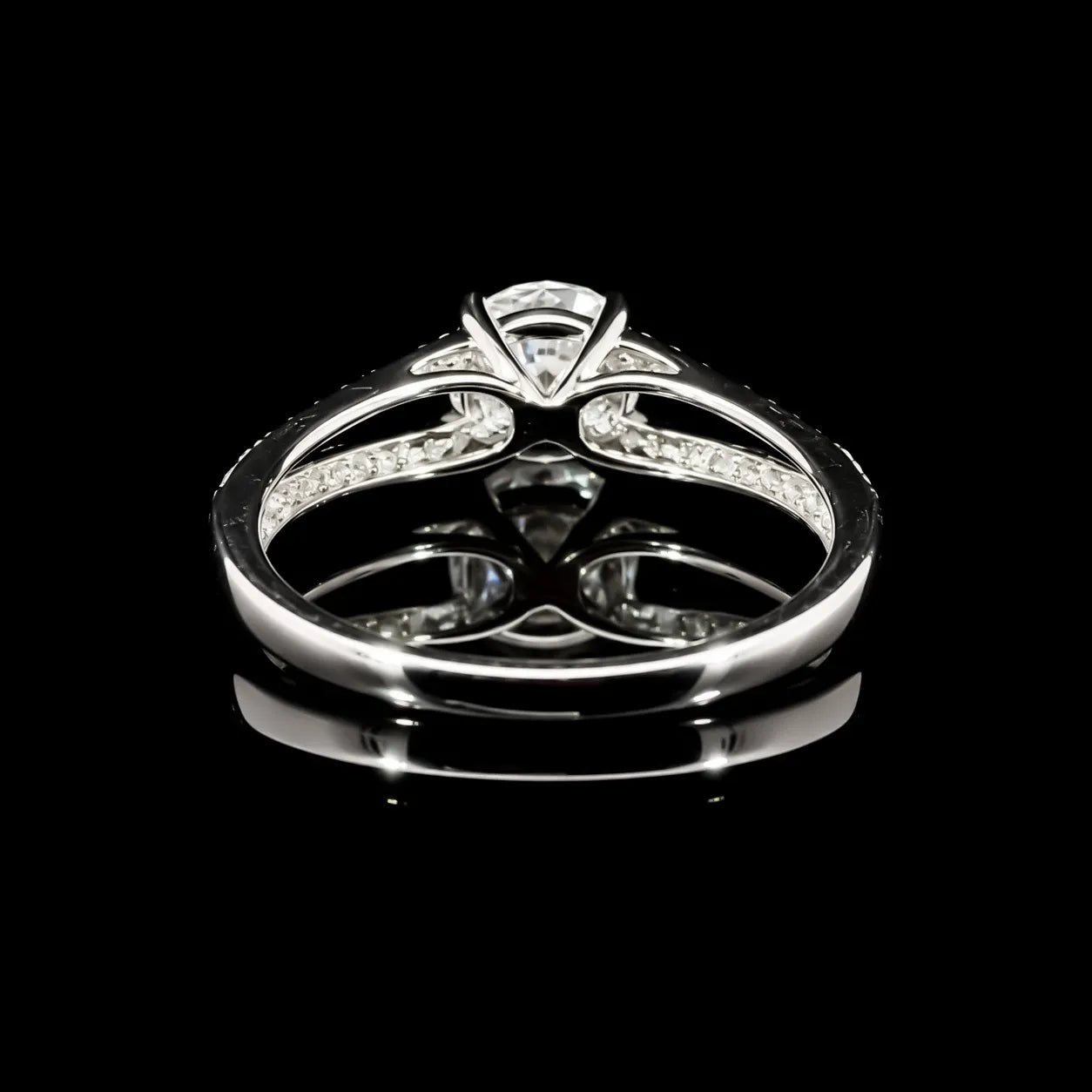 Round Cut Double Row Split GRA Certified Moissanite Ring in Rhodium Plated 925 Sterling Silver – 1.02 Carat
