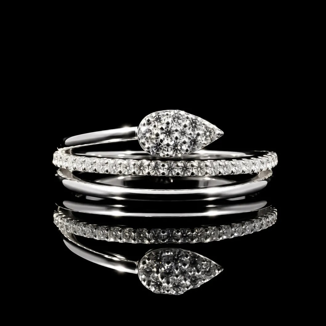 Round Cut Pear Motif GRA Certified Moissanite Ring in Rhodium Plated 925 Sterling Silver – 0.29 Carat