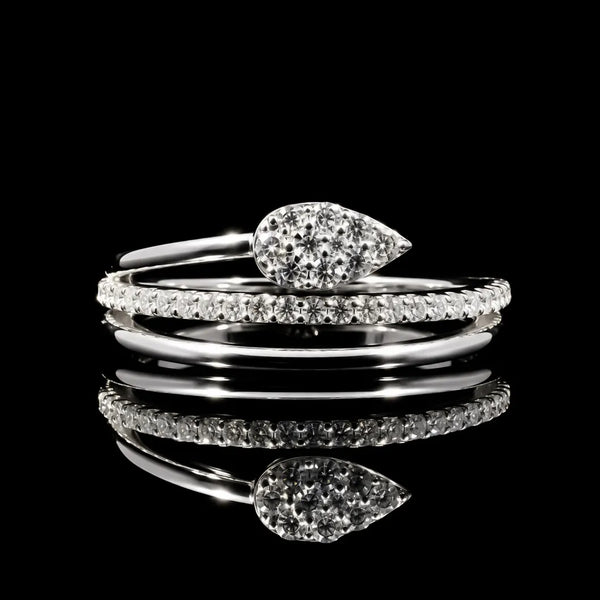 Round Cut Pear Motif GRA Certified Moissanite Ring in Rhodium Plated 925 Sterling Silver – 0.29 Carat