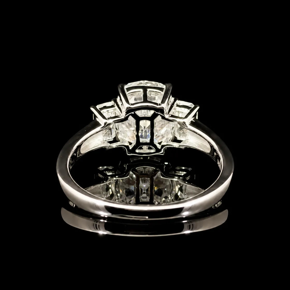 Oval Cut Three Stone GRA Certified Moissanite Ring in Rhodium Plated 925 Sterling Silver – 2.44 Carat