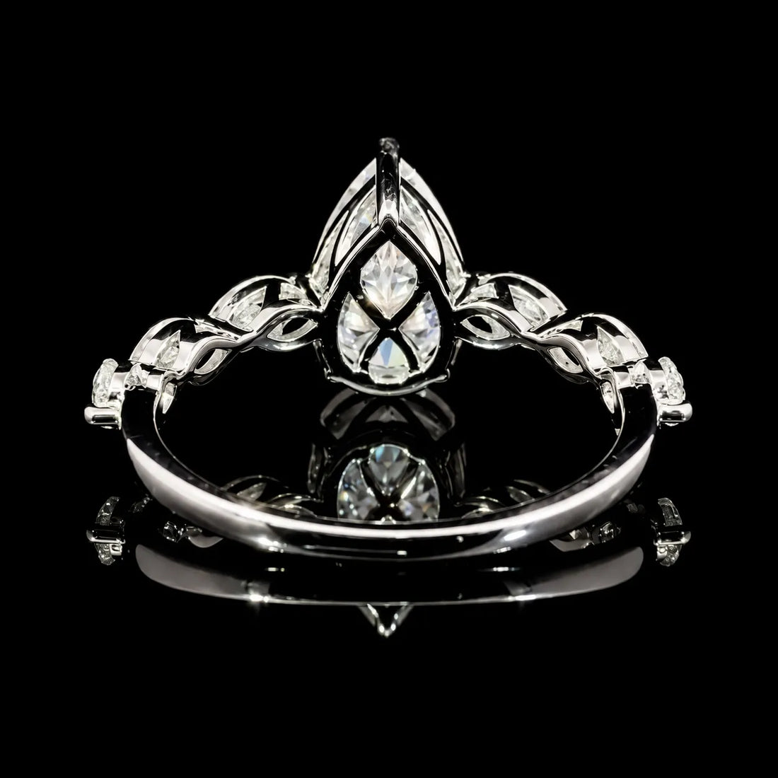 Pear Cut Marquise Accent GRA Certified Moissanite Ring in Rhodium Plated 925 Sterling Silver – 2.82 Carat