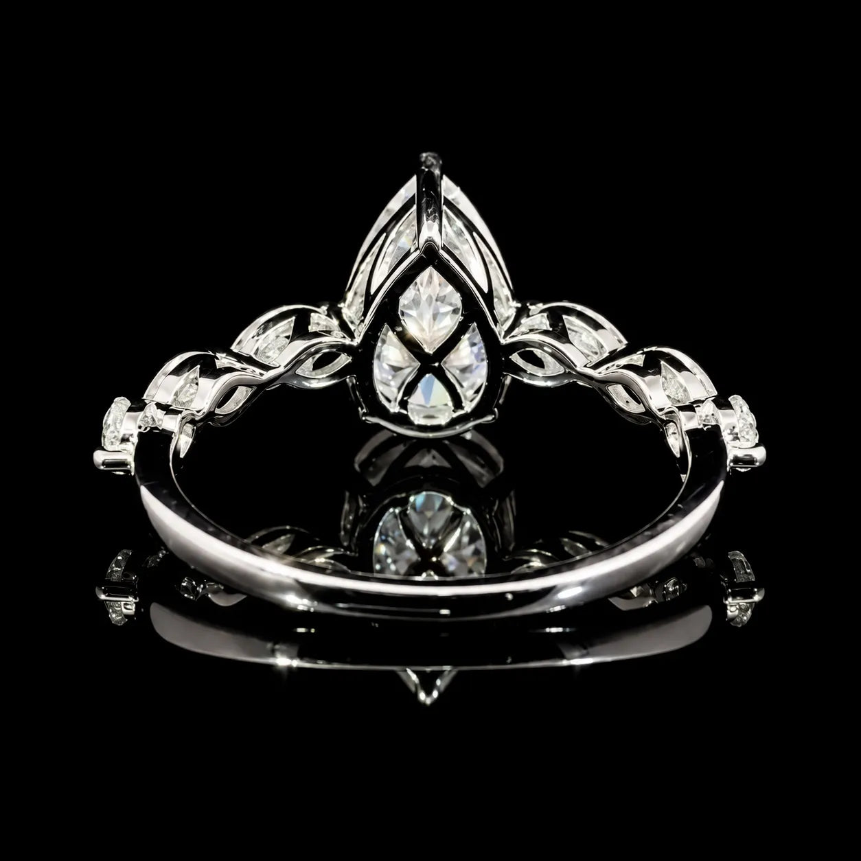 Pear Cut Marquise Accent GRA Certified Moissanite Ring in Rhodium Plated 925 Sterling Silver – 2.82 Carat