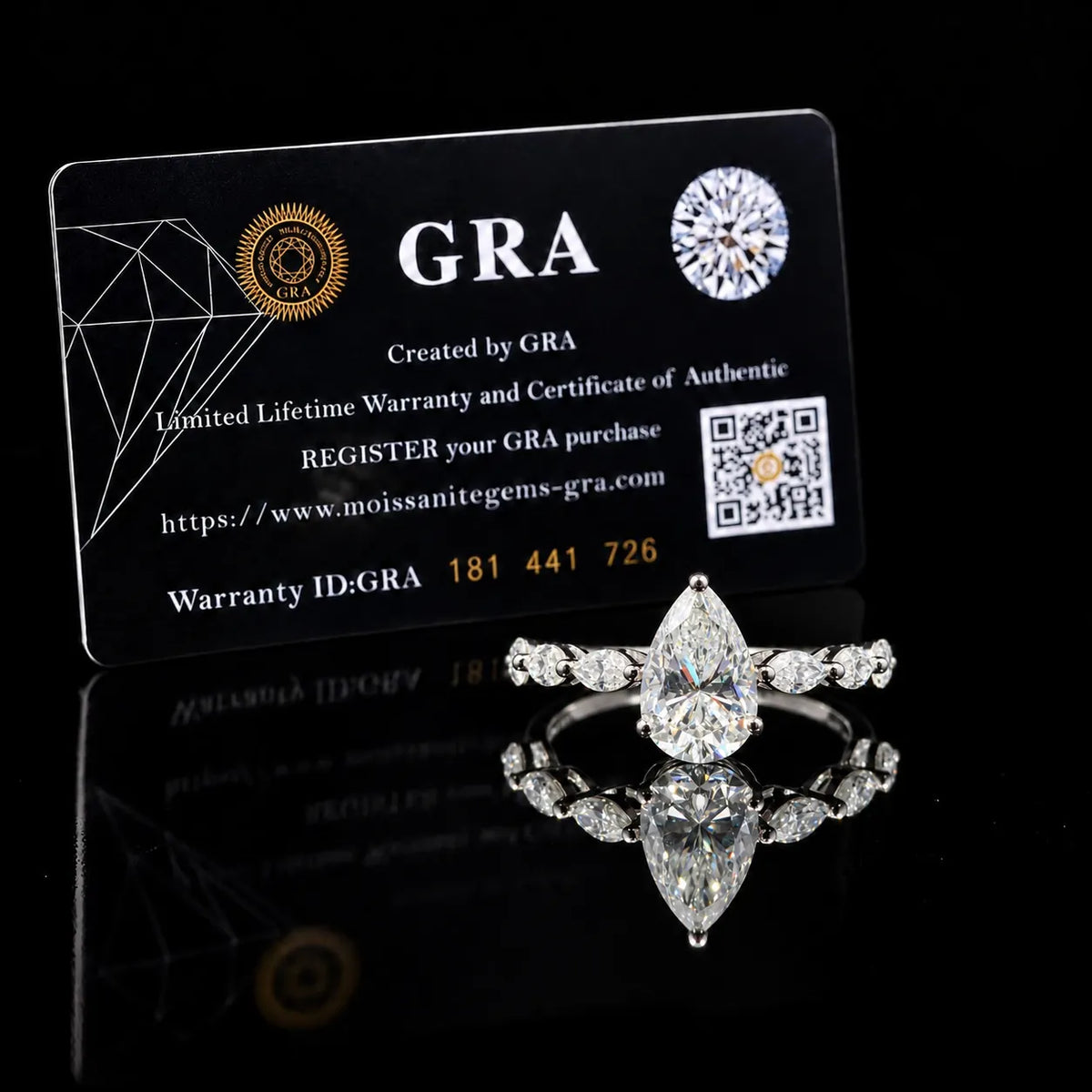 Pear Cut Marquise Accent GRA Certified Moissanite Ring in Rhodium Plated 925 Sterling Silver – 2.82 Carat
