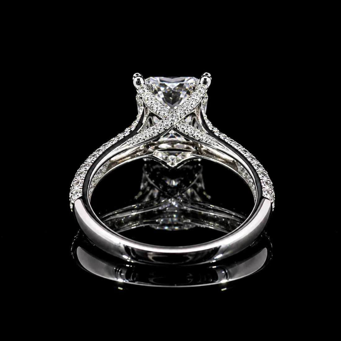 Princess Cut Pave GRA Certified Moissanite Ring in Rhodium Plated 925 Sterling Silver – 1.75 Carat