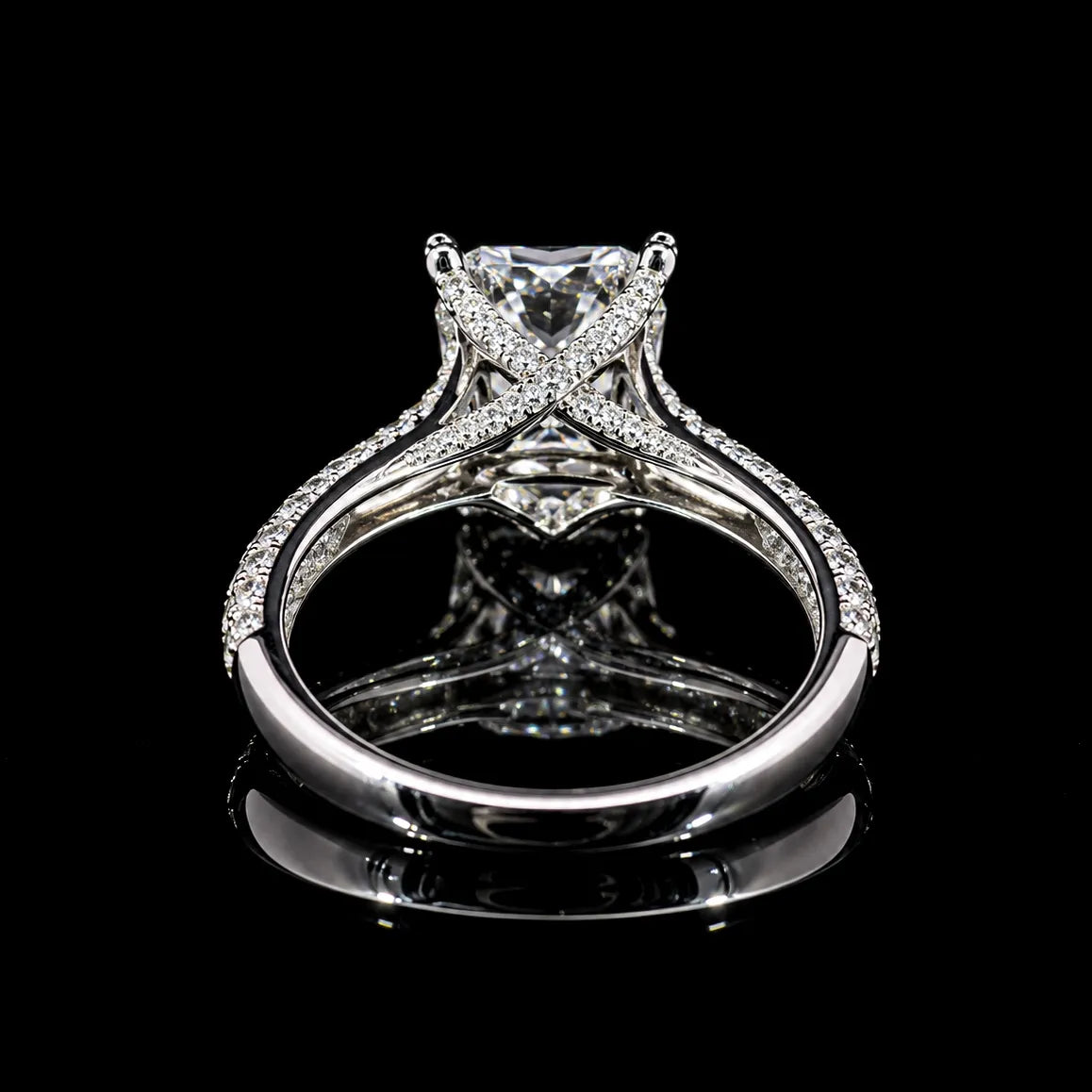 Princess Cut Pave GRA Certified Moissanite Ring in Rhodium Plated 925 Sterling Silver – 1.75 Carat