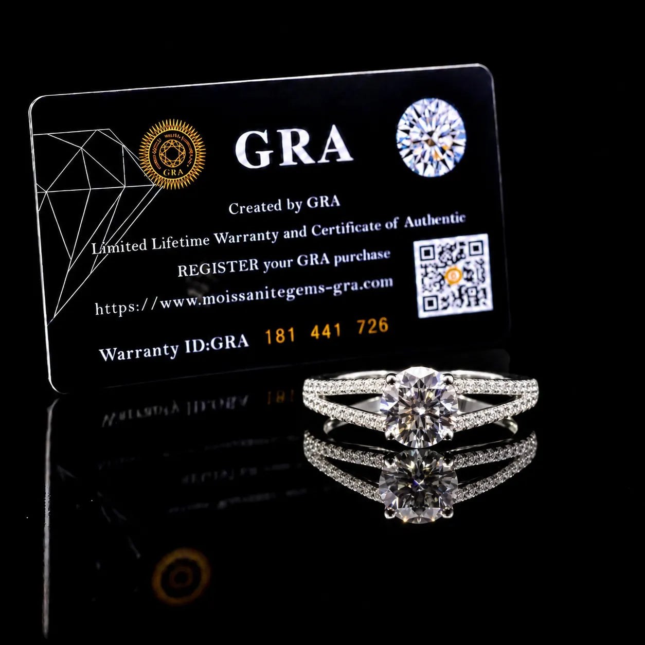 Round Cut Double Row Split GRA Certified Moissanite Ring in Rhodium Plated 925 Sterling Silver – 1.02 Carat