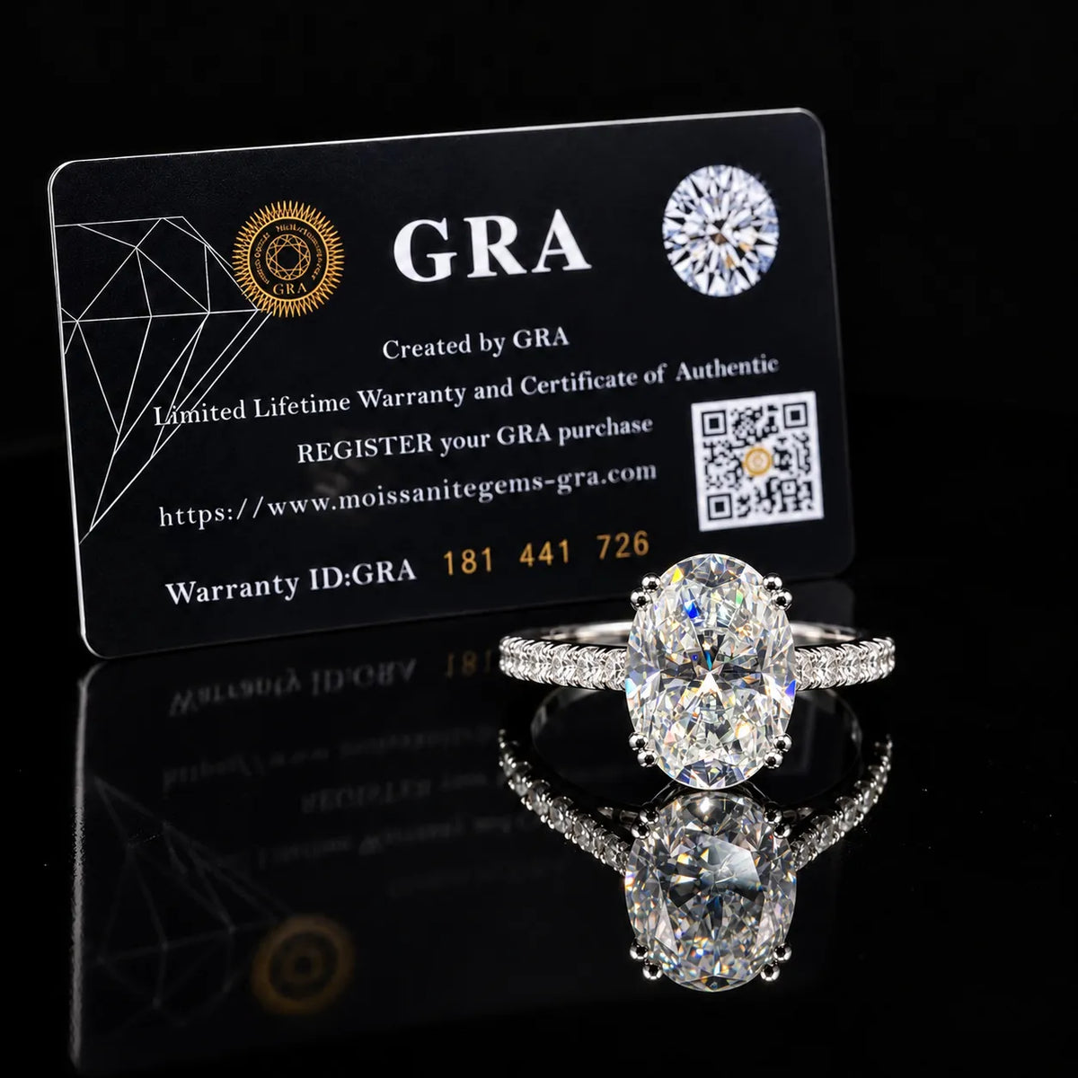 Oval Cut Classic Solitaire GRA Certified Moissanite Engagement Ring in Rhodium Plated 925 Sterling Silver – 6.35 Carat