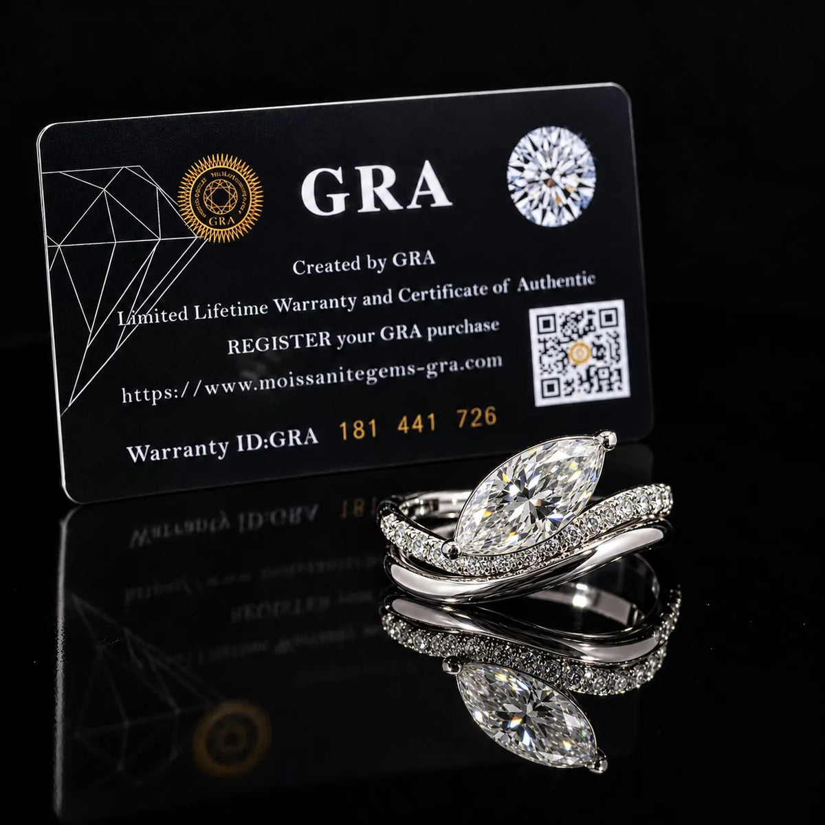 Marquise Cut Bypass GRA Certified Moissanite Ring in Rhodium Plated 925 Sterling Silver – 1.89 Carat