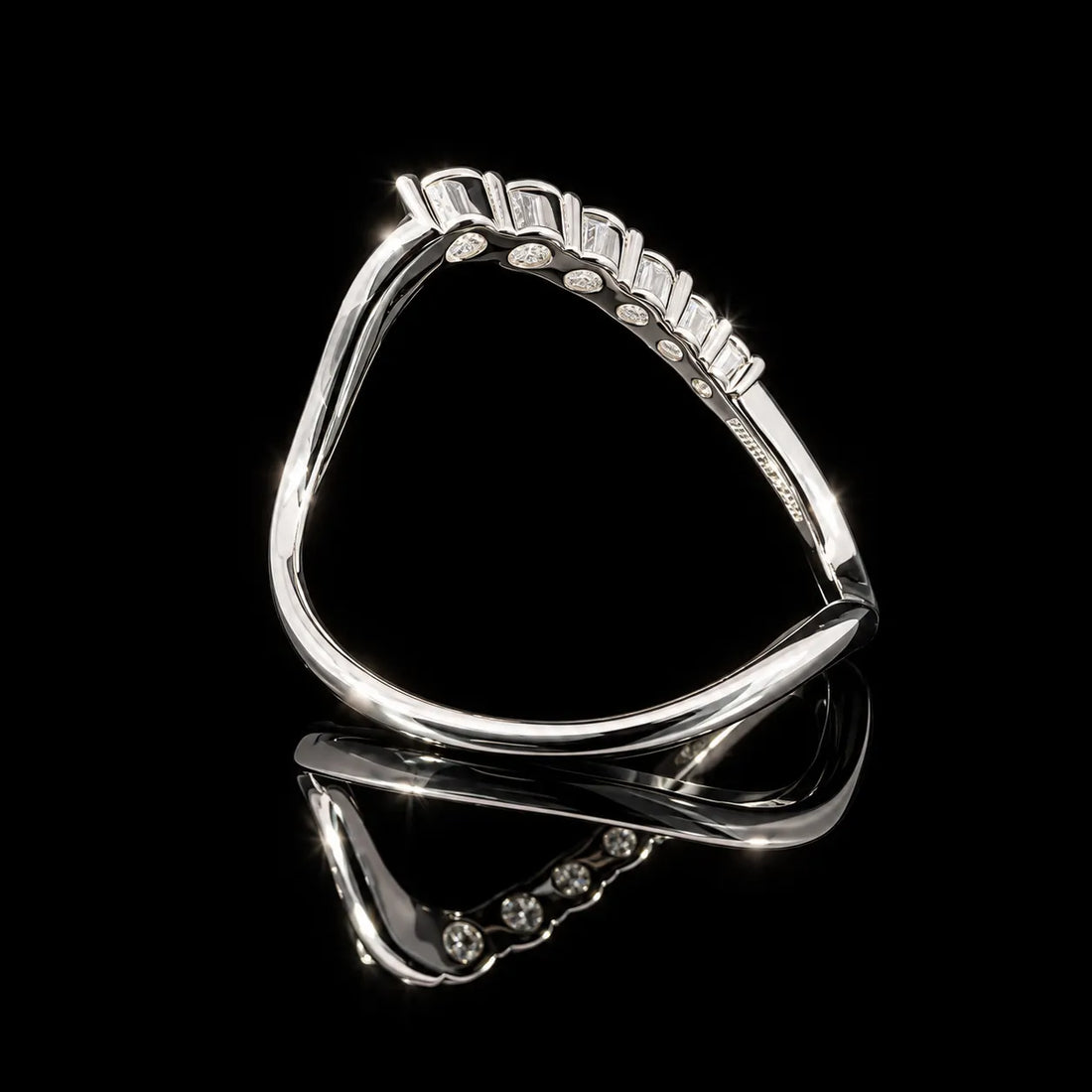 Round Cut Wave Design GRA Certified Moissanite Ring in Rhodium Plated 925 Sterling Silver – 0.42 Carat