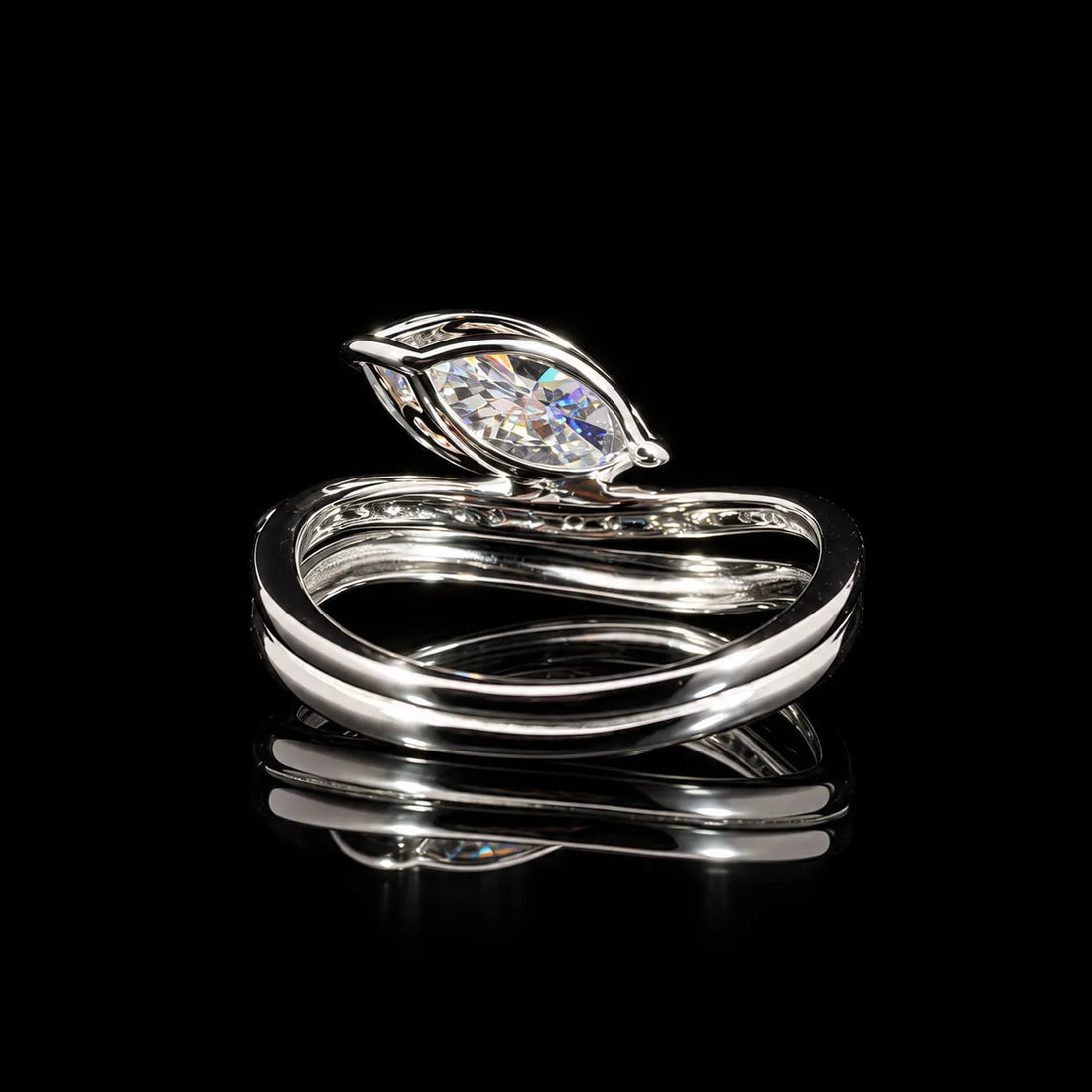 Marquise Cut Bypass GRA Certified Moissanite Ring in Rhodium Plated 925 Sterling Silver – 1.89 Carat