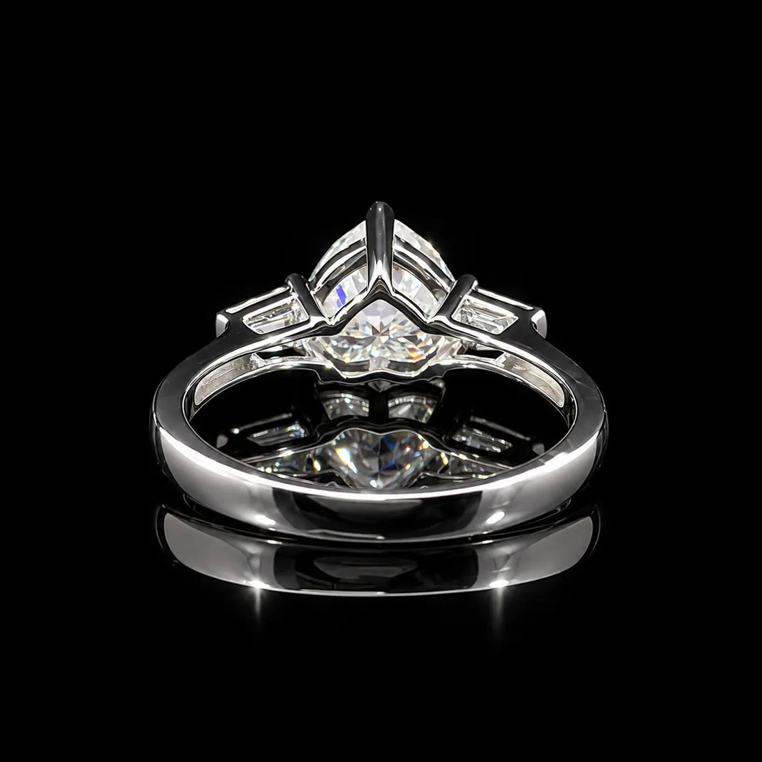 Heart Cut Three-Stone GRA Certified Moissanite Ring in Rhodium Plated 925 Sterling Silver – 2.29 Carat