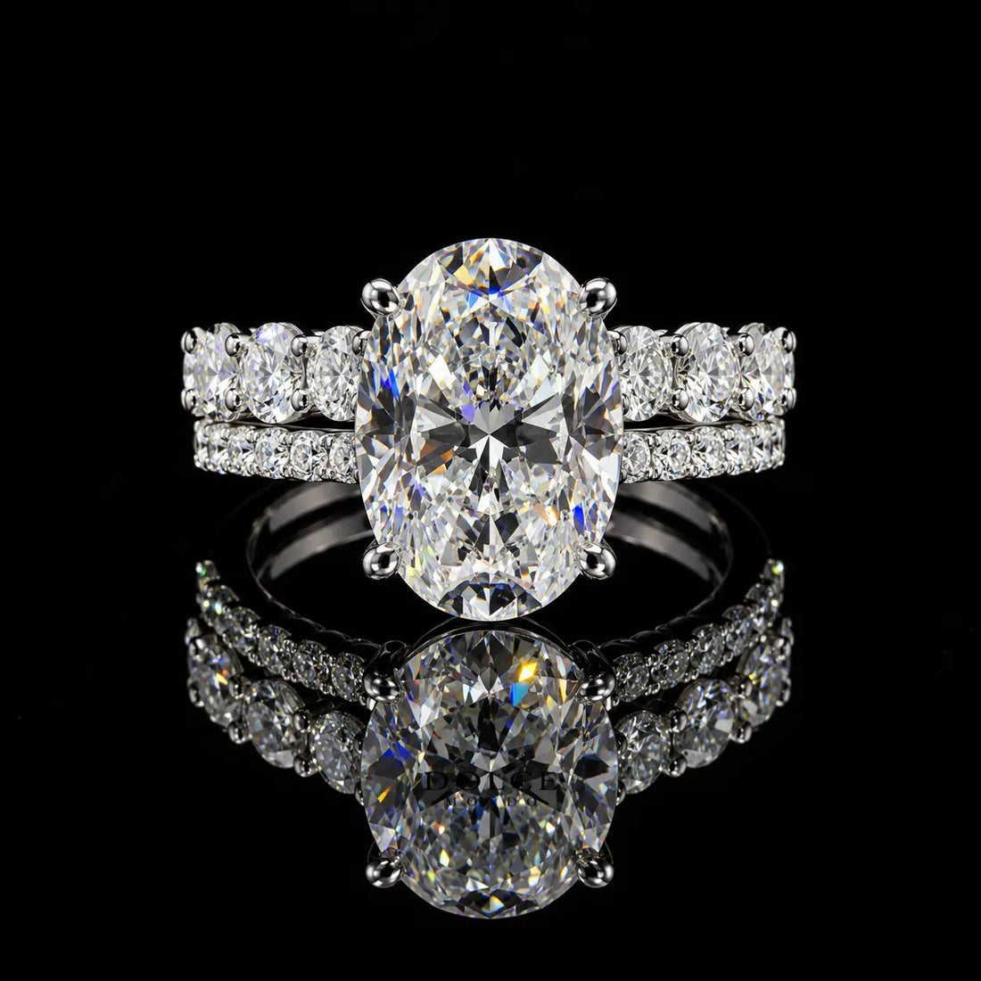 Oval Cut Two-Piece GRA Certified Moissanite Ring Set in Rhodium Plated 925 Sterling Silver – 8.25 Carat