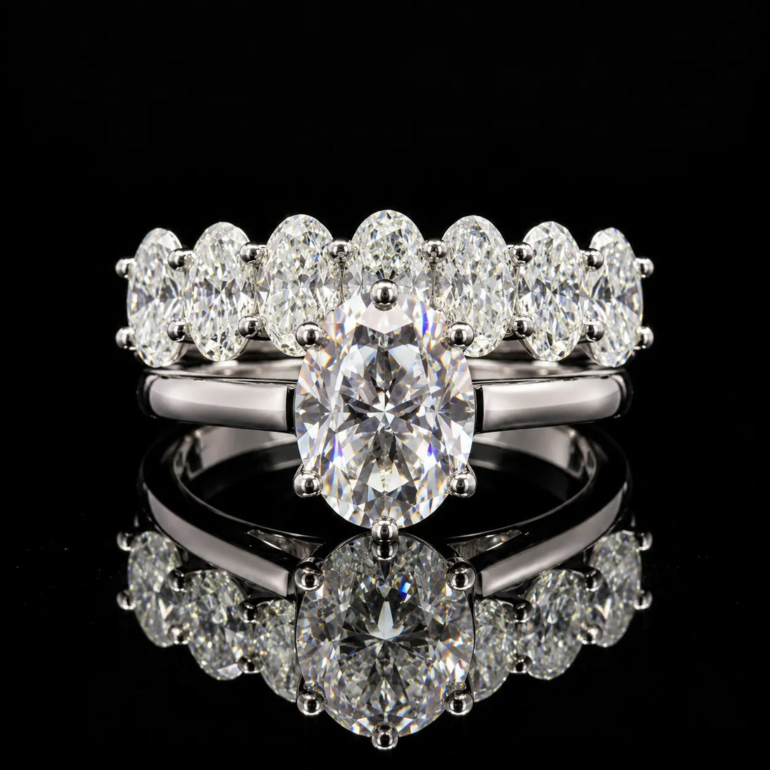 Oval Cut Dual Ring Set GRA Certified Moissanite Ring in Rhodium Plated 925 Sterling Silver – 3.19 Carat