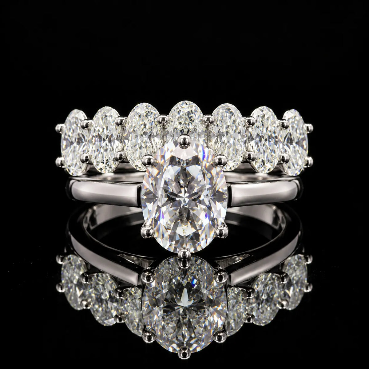 Oval Cut Dual Ring Set GRA Certified Moissanite Ring in Rhodium Plated 925 Sterling Silver – 3.19 Carat