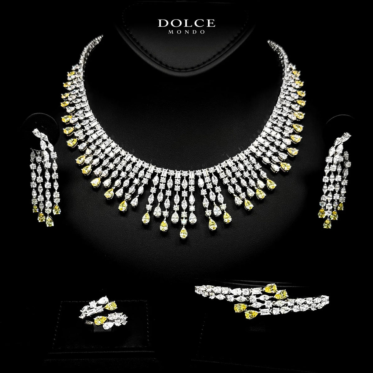 Adelina Majesty Yellow Luxury Bridal Full Set in High Quality Class Zircon Stone Rhodium Plated