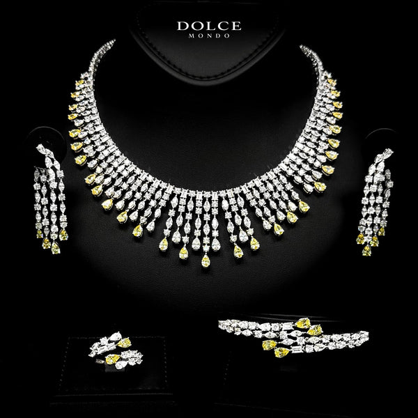 Adelina Majesty Yellow Luxury Bridal Full Set in High Quality Class Zircon Stone Rhodium Plated