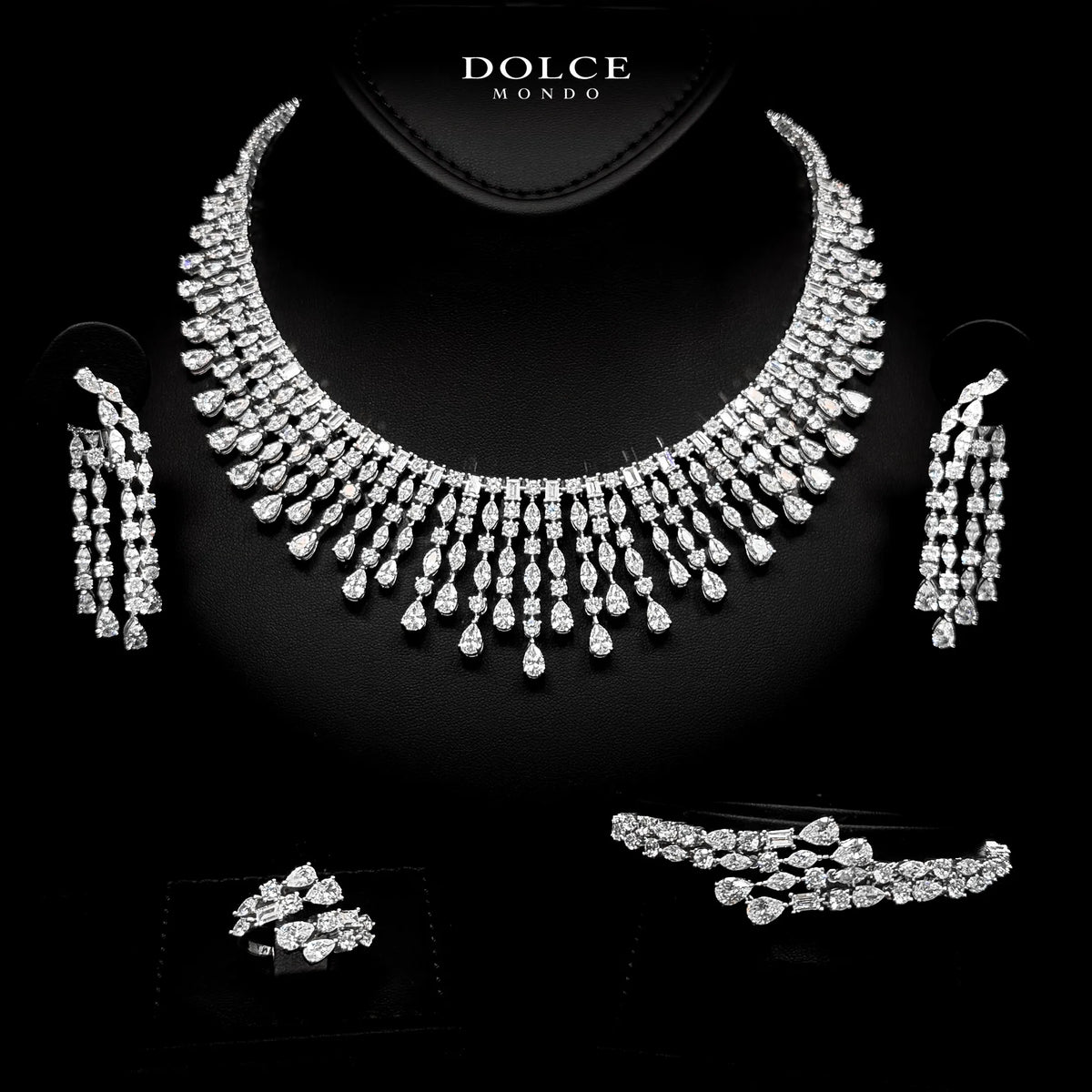 Adelina Majesty White Luxury Bridal Full Set in High Quality Class Zircon Stone Rhodium Plated