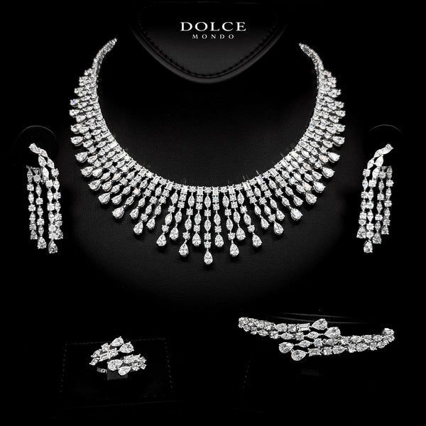 Adelina Majesty White Luxury Bridal Full Set in High Quality Class Zircon Stone Rhodium Plated