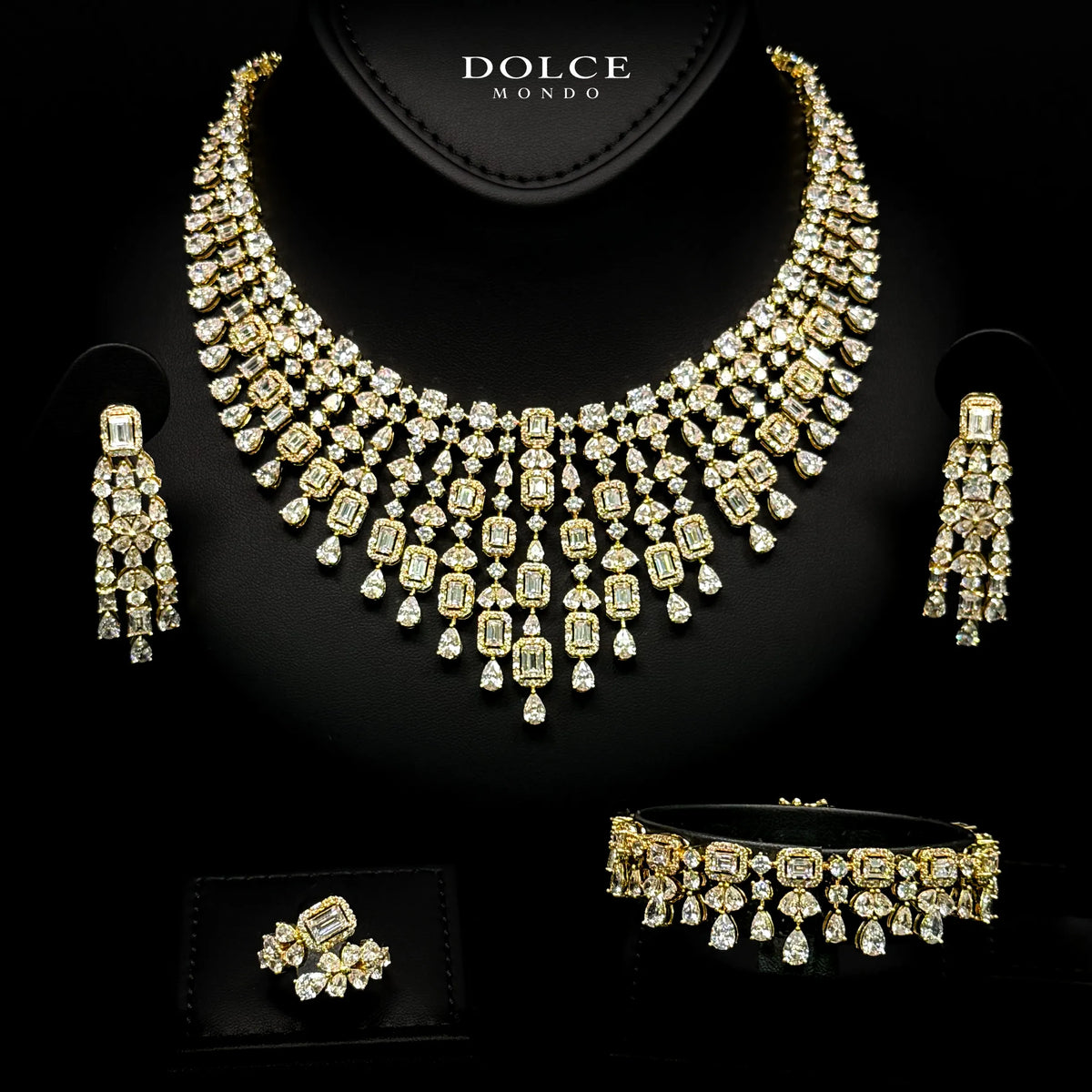 Seraphina Golden White Luxury Bridal Full Set in High Quality Class Zircon Stone Gold Plated