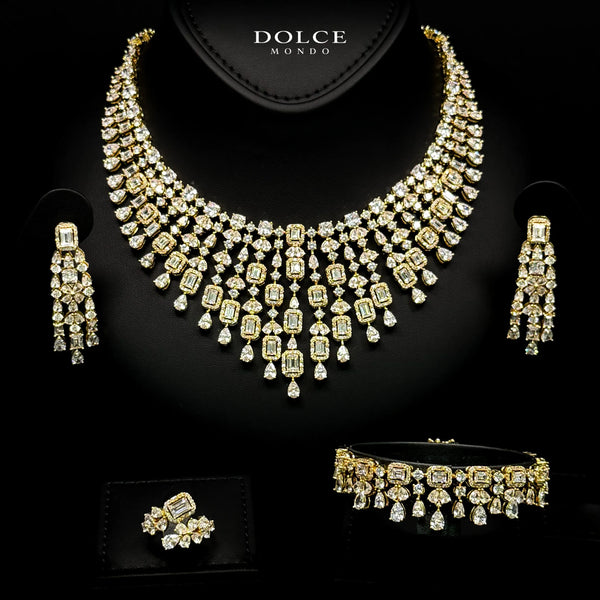 Seraphina Golden White Luxury Bridal Full Set in High Quality Class Zircon Stone Gold Plated