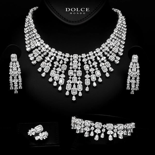 Seraphina White Luxury Bridal Full Set in High Quality Class Zircon Stone Rhodium Plated
