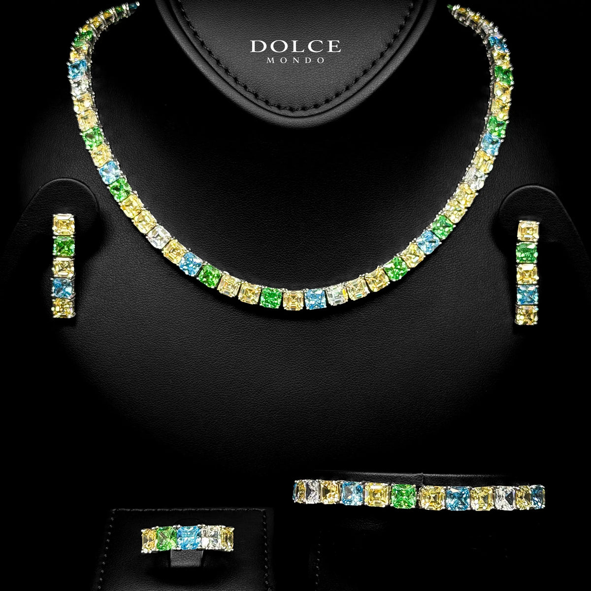 Luciana Tennis Multicolor Luxury Full Set in High Quality Class Zircon Stone Rhodium Plated