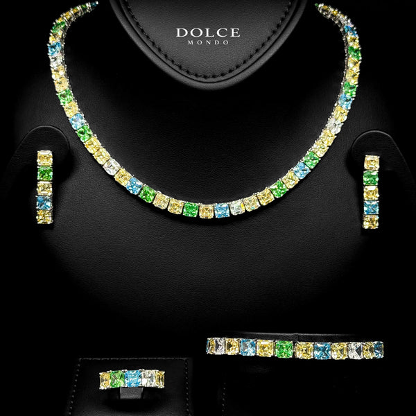 Luciana Tennis Multicolor Luxury Full Set in High Quality Class Zircon Stone Rhodium Plated