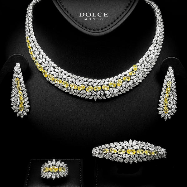Isabel Yellow Luxury Bridal Full Set in High Quality Class Zircon Stone Rhodium Plated
