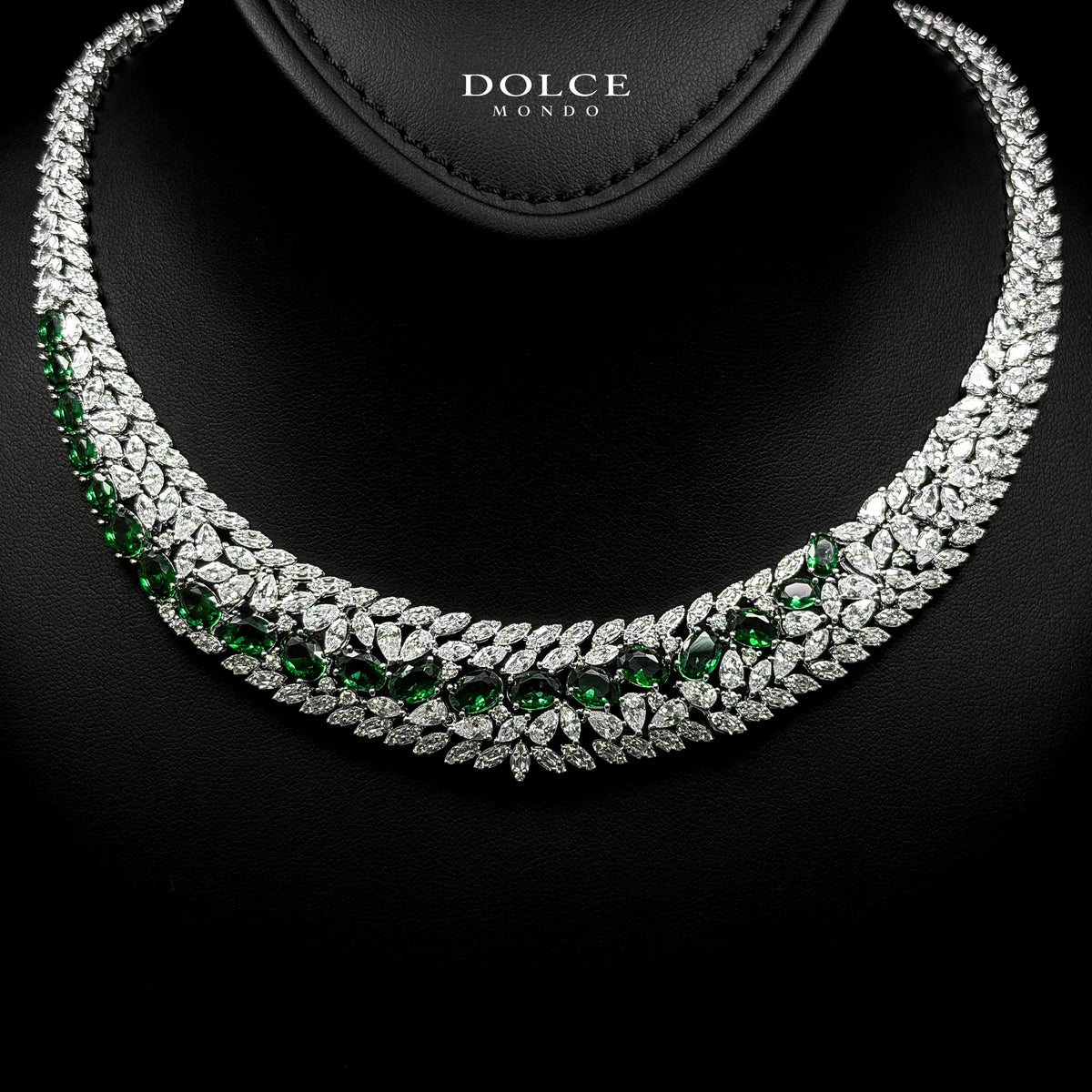 Isabel Green Luxury Bridal Full Set in High Quality Class Zircon Stone Rhodium Plated