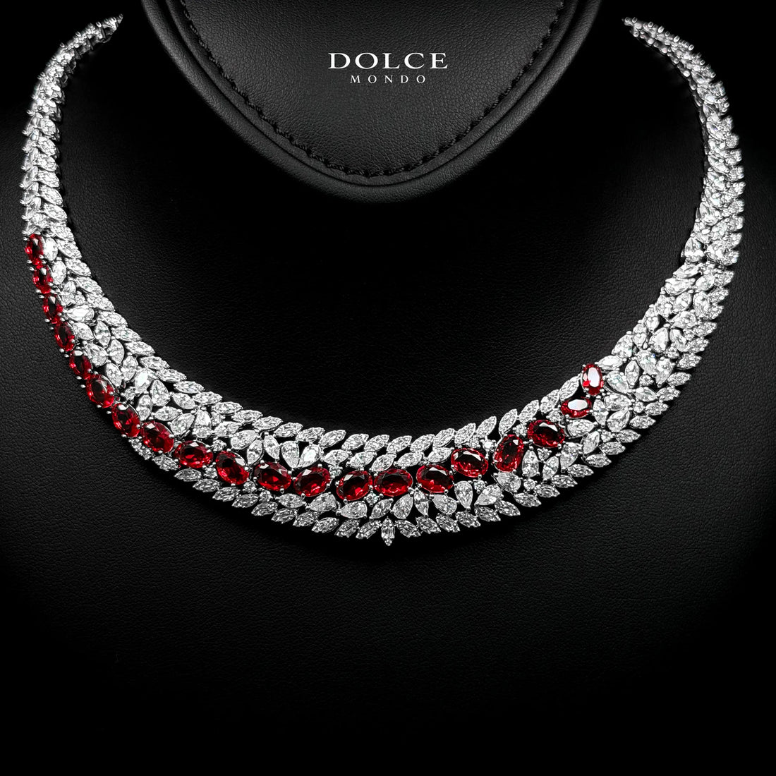 Isabel Red Luxury Bridal Full Set in High Quality Class Zircon Stone Rhodium Plated