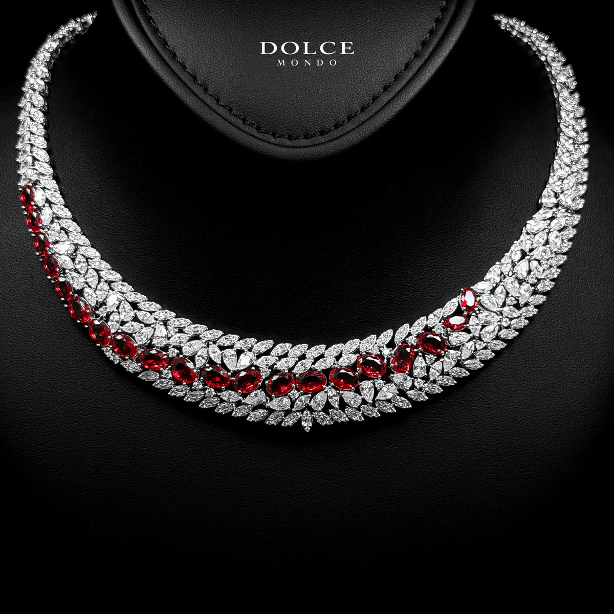 Isabel Red Luxury Bridal Full Set in High Quality Class Zircon Stone Rhodium Plated