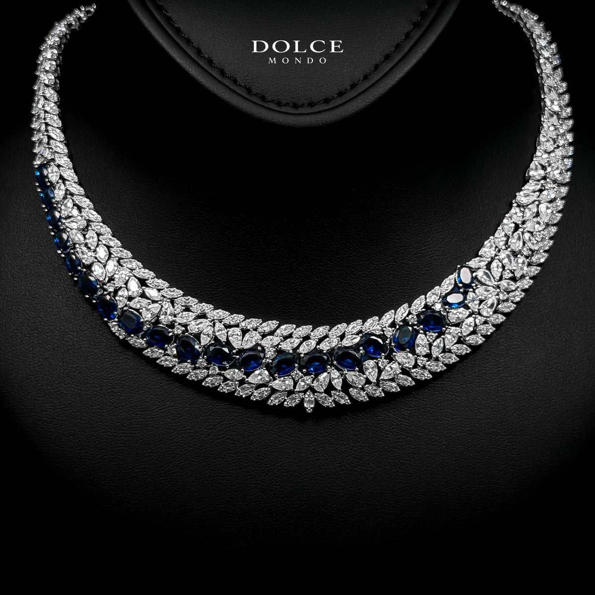 Isabel Blue Luxury Bridal Full Set in High Quality Class Zircon Stone Rhodium Plated