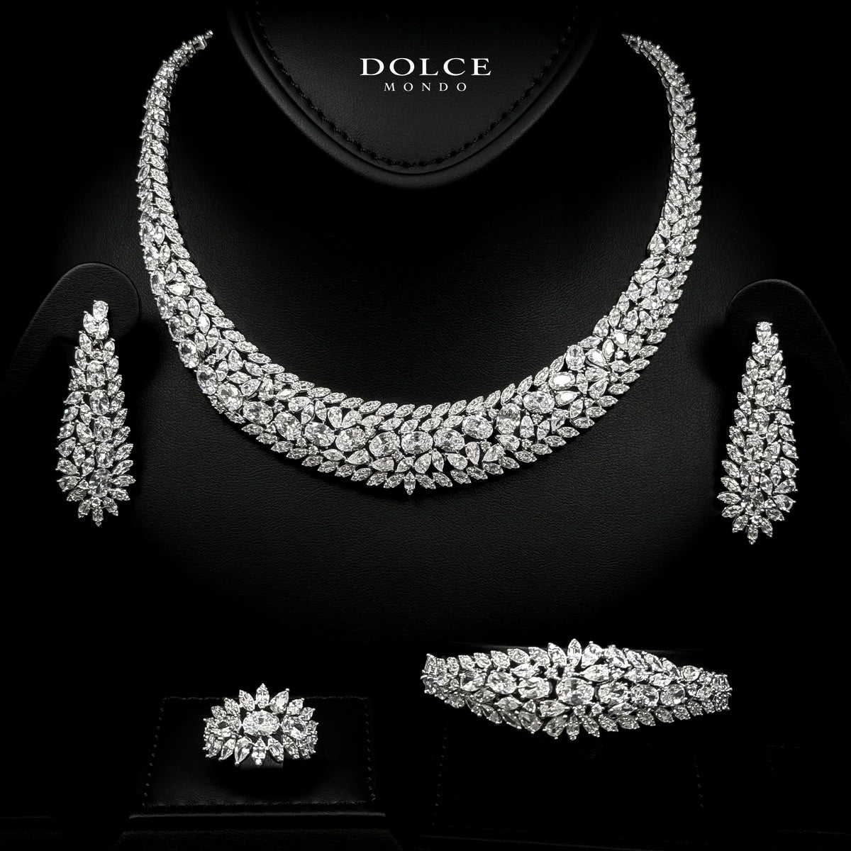 Isabel White Luxury Bridal Full Set in High Quality Class Zircon Stone Rhodium Plated