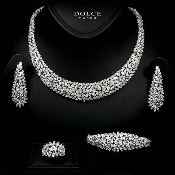 Isabel White Luxury Bridal Full Set in High Quality Class Zircon Stone Rhodium Plated
