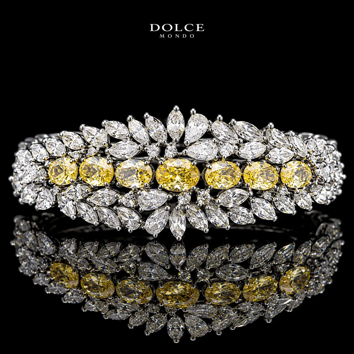 Isabel Yellow Luxury Bridal Full Set in High Quality Class Zircon Stone Rhodium Plated