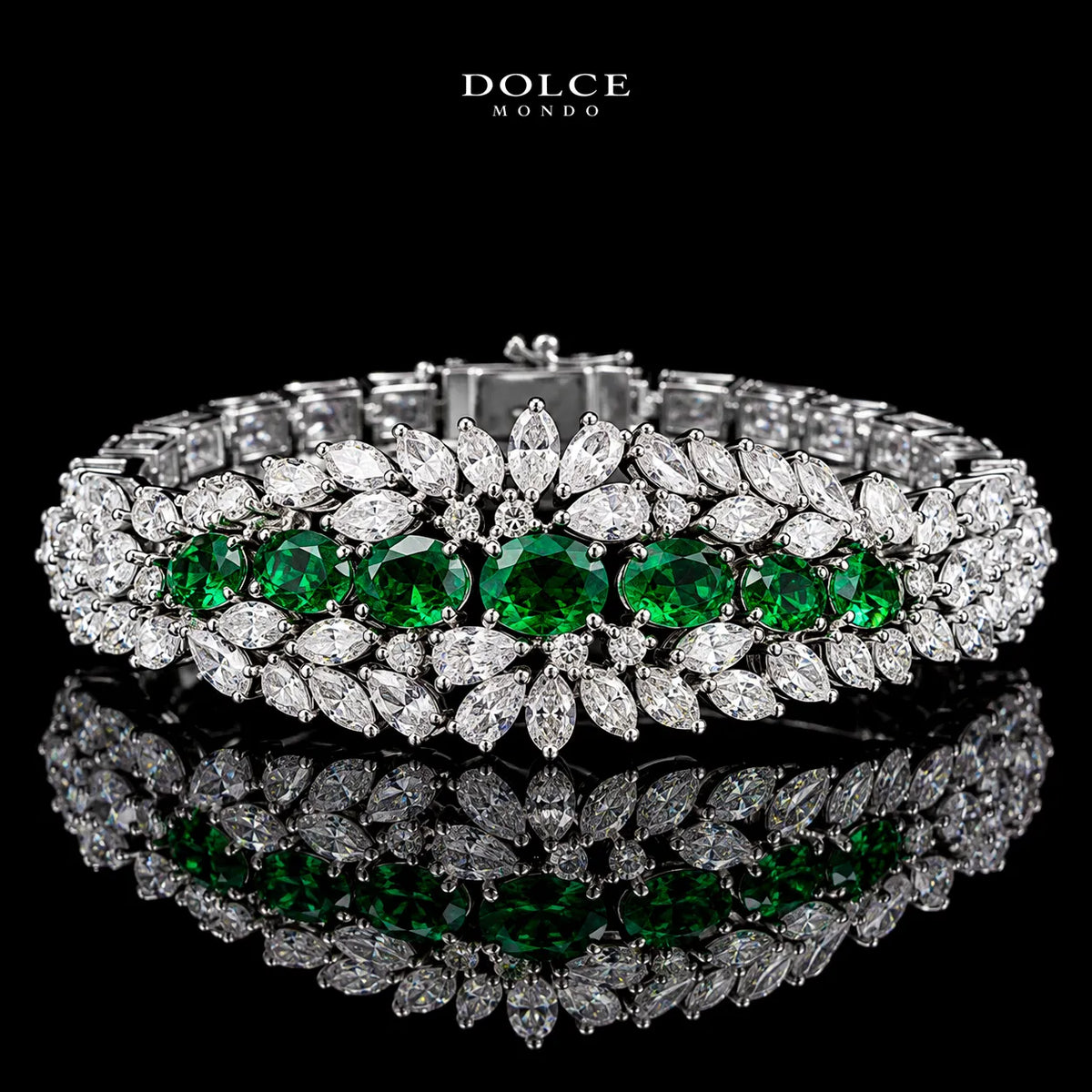 Isabel Green Luxury Bridal Full Set in High Quality Class Zircon Stone Rhodium Plated