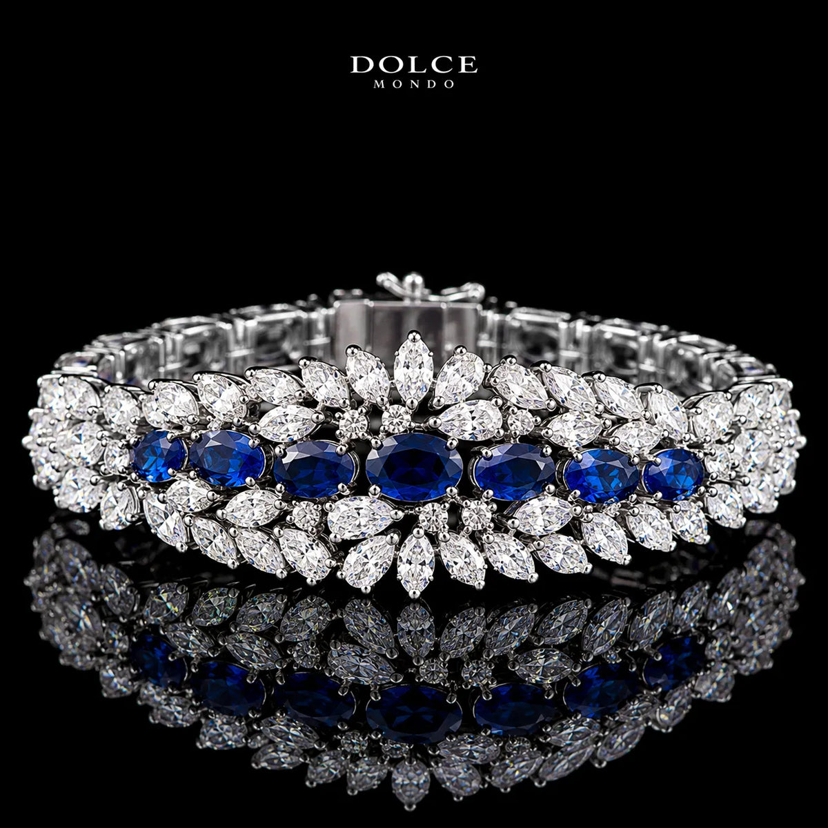 Isabel Blue Luxury Bridal Full Set in High Quality Class Zircon Stone Rhodium Plated
