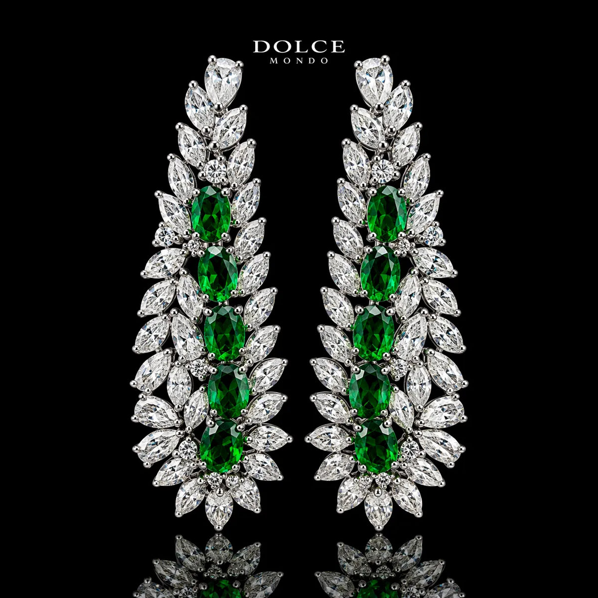 Isabel Green Luxury Bridal Full Set in High Quality Class Zircon Stone Rhodium Plated