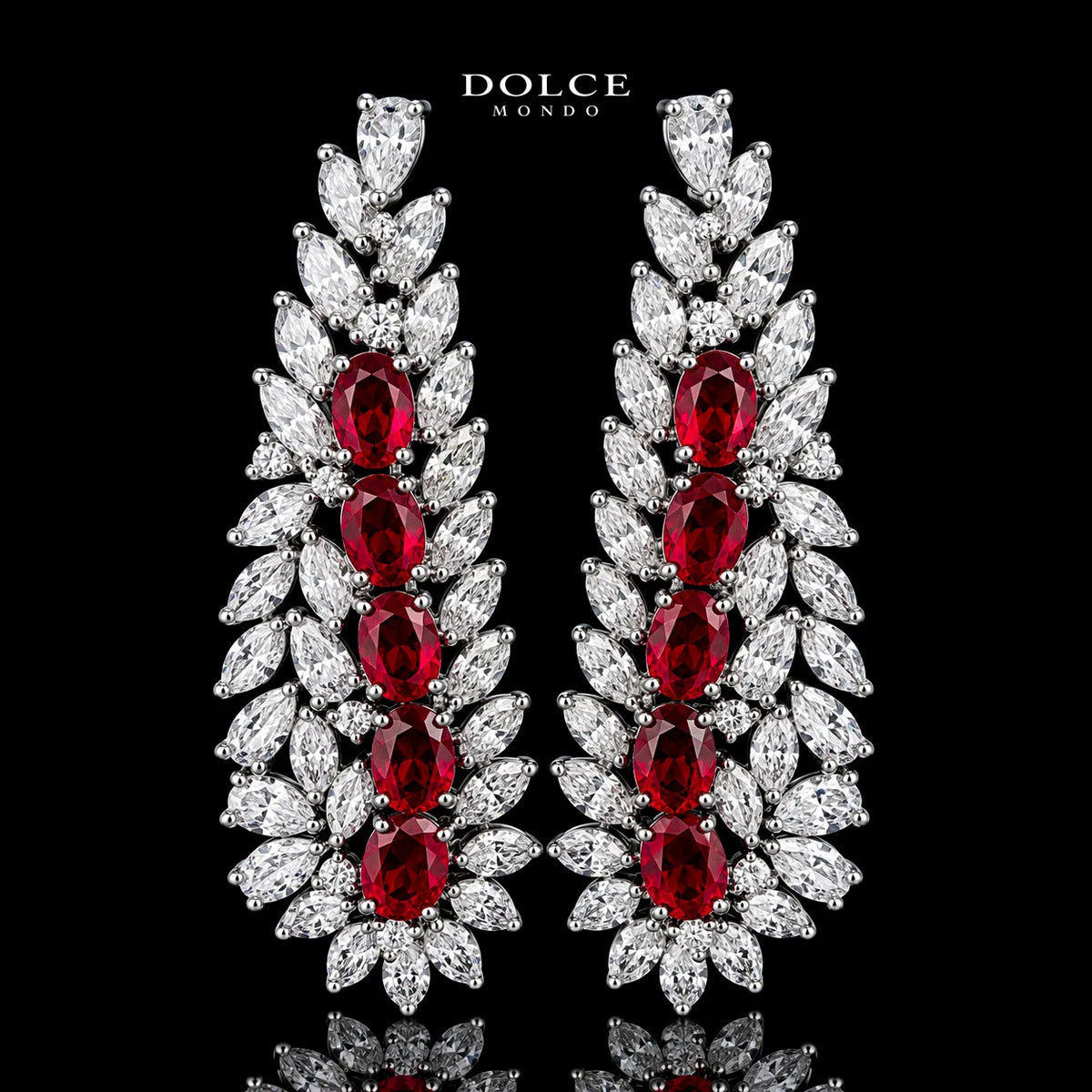 Isabel Red Luxury Bridal Full Set in High Quality Class Zircon Stone Rhodium Plated
