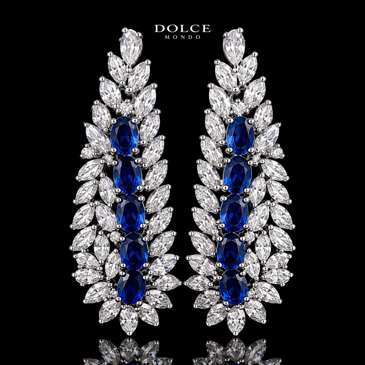 Isabel Blue Luxury Bridal Full Set in High Quality Class Zircon Stone Rhodium Plated