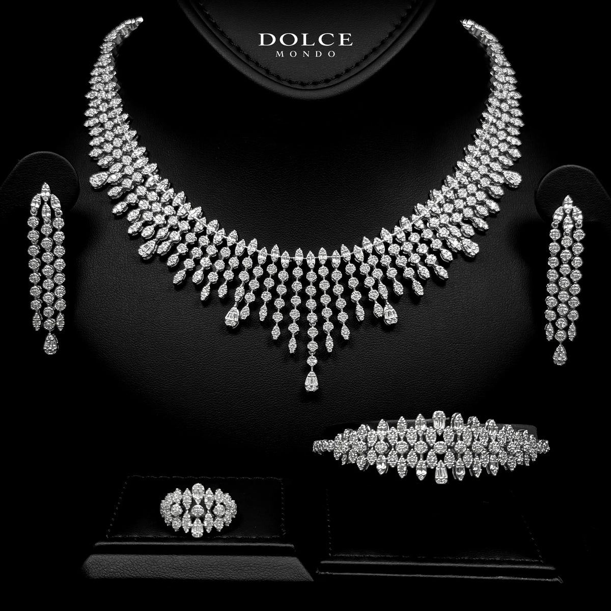 Clara White Luxury Bridal Full Set in High Quality Class Zircon Stone Rhodium Plated