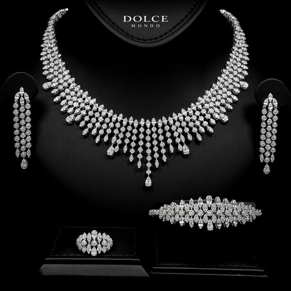 Clara White Luxury Bridal Full Set in High Quality Class Zircon Stone Rhodium Plated