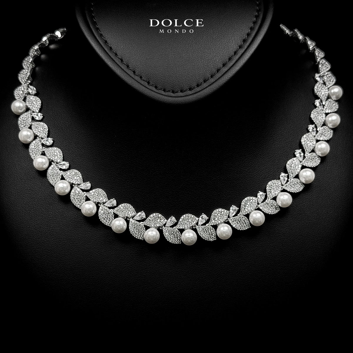 Bella Pearl White Luxury Bridal Full Set in High Quality Class Zircon Stone Rhodium Plated